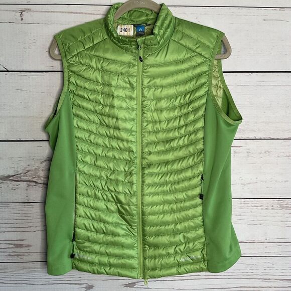 Eddie Bauer First Ascent Puffer Vest Womens L Goose Stormdown 800 Green Full Zip - Picture 2 of 10